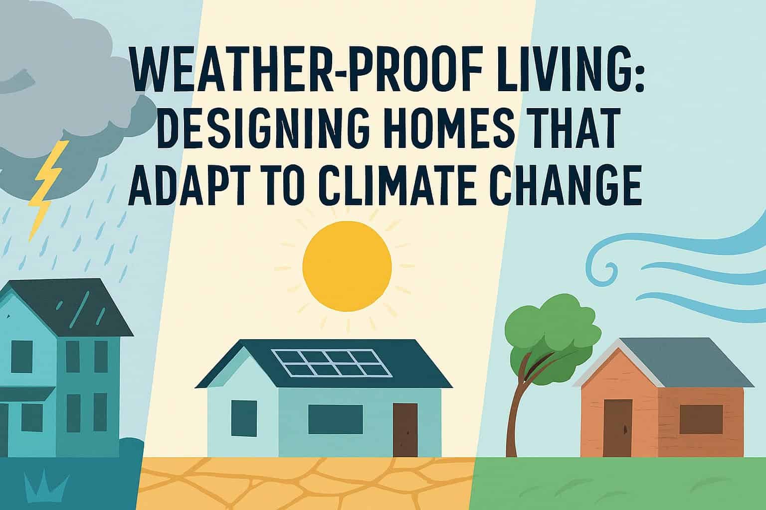 Modern eco-friendly home designed with solar panels and rainwater harvesting system to adapt to climate change.