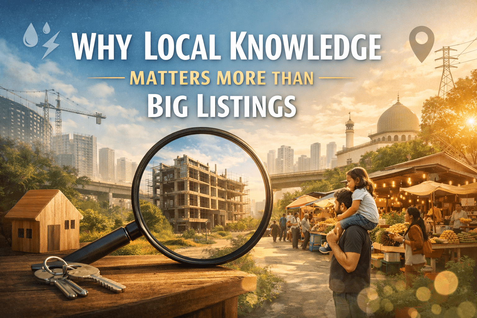 A changing urban neighbourhood showing construction, traffic flow, local markets, and evolving residential buildings over time.